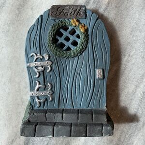 Fairy Garden Door Blue With “Faith” Sign 5.5” Ceramic New